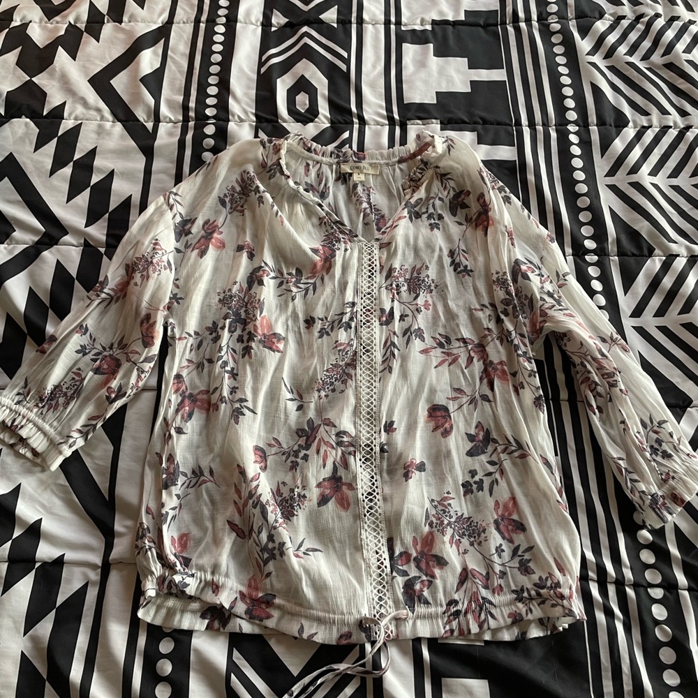 Floral Women's Top - Cream and Pink